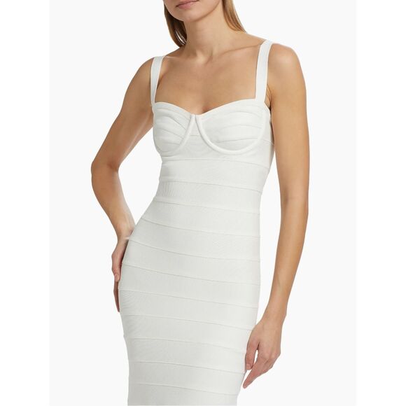 Hervé Léger Muse Sweetheart Body-Con Gown Alabaster Medium $1090 - Picture 5 of 12